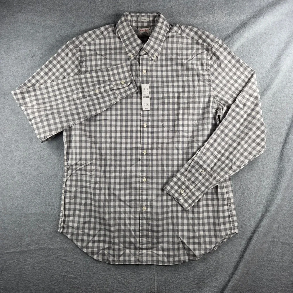 J.Crew Secret Wash Shirt Mens L Grey White Gingham Classic Fit BN126 NEW